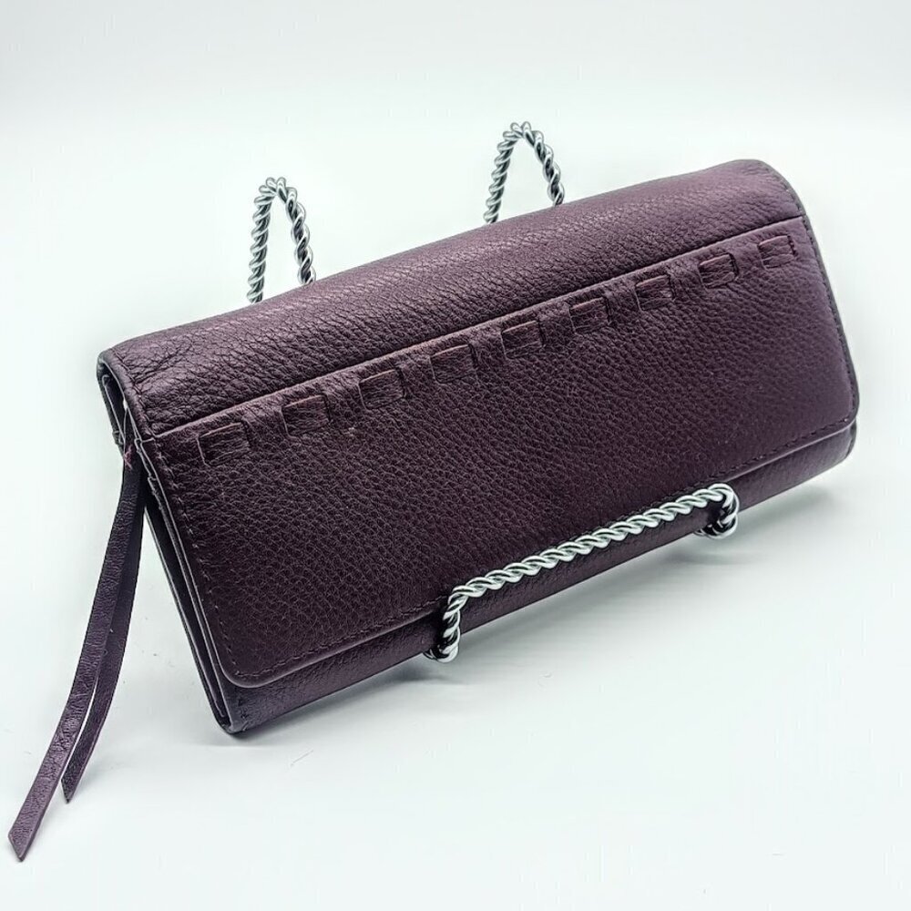 Pebble Texture Port Wine Woven Leather Striped Lined Wallet